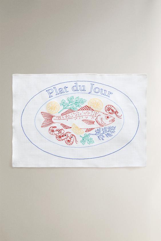 Zara EMBROIDERED FISH PLACEMAT - White - Image 0