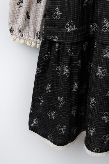 CHECK AND FLORAL DRESS - Black / Ecru by Zara - Image 3