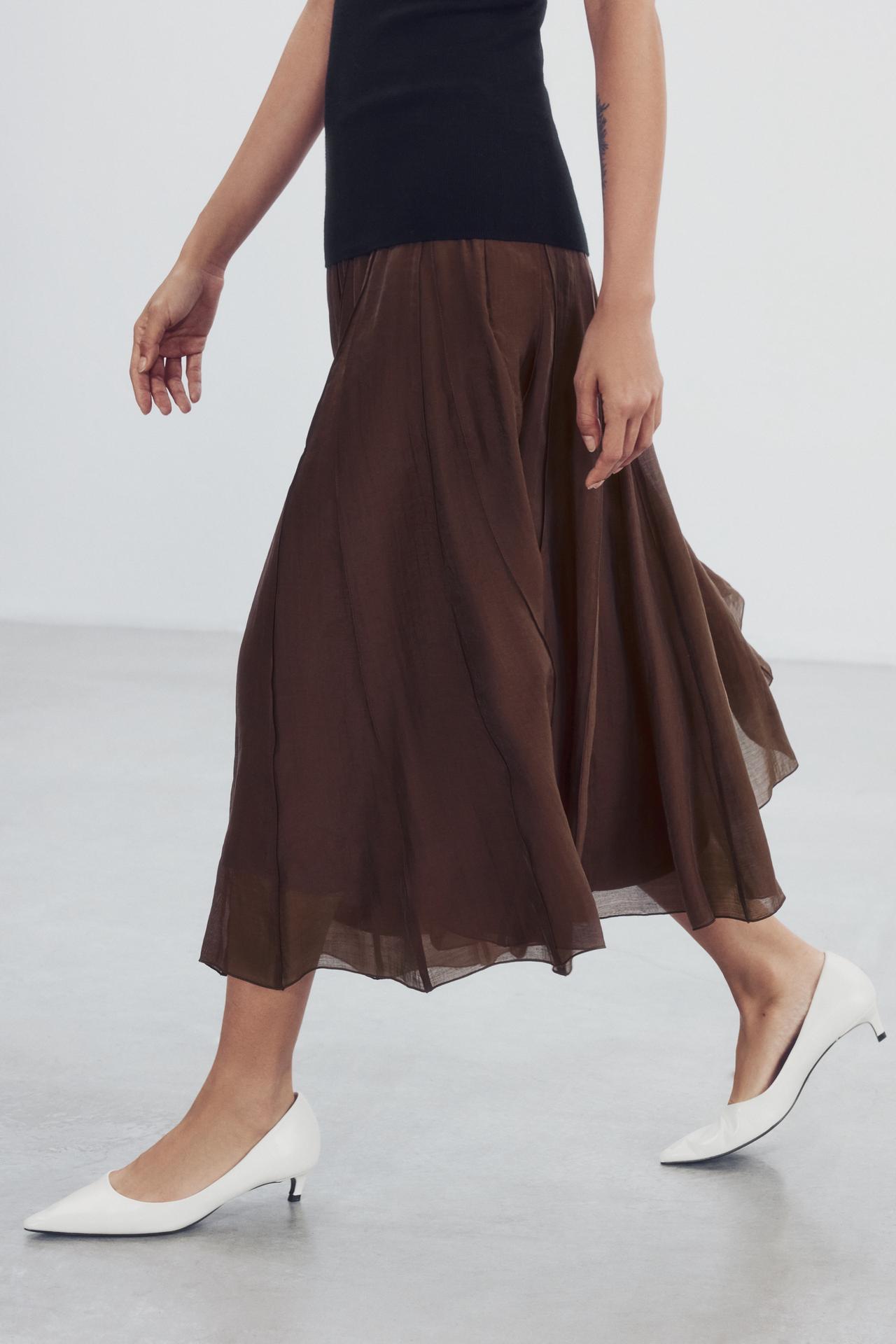 ZW COLLECTION FLOWY COMBINED SKIRT — Chocolate