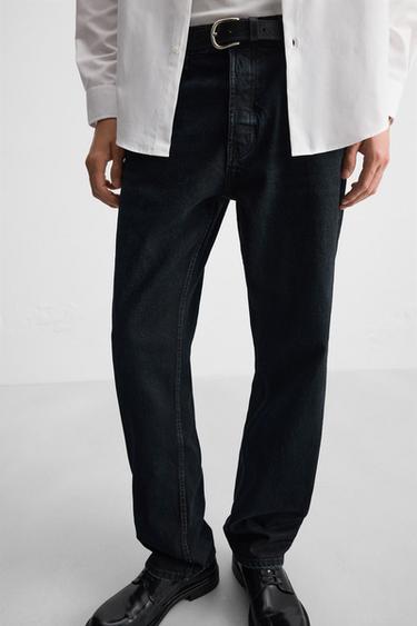 STRAIGHT-LEG WAXED JEANS - Blue by Zara
