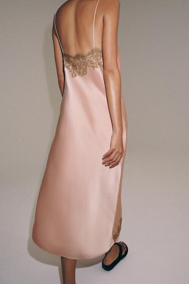 ROBE SATINÉE DENTELLE ZW COLLECTION - Rose poudré de Zara - Image 2