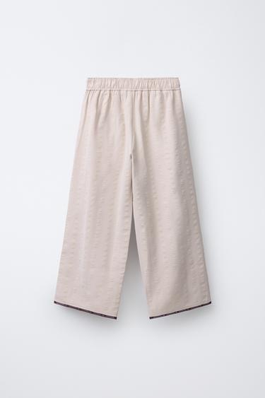 PANTALON DROIT À FLEURS AVEC DÉTAIL EN DENTELLE - Beige de Zara - Image 1