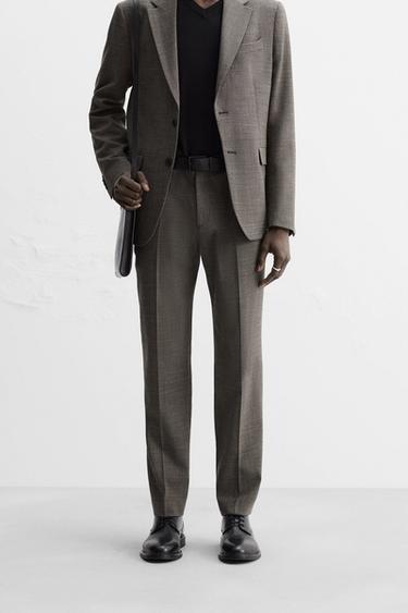 TEXTURED SUIT TROUSERS - Brown by Zara