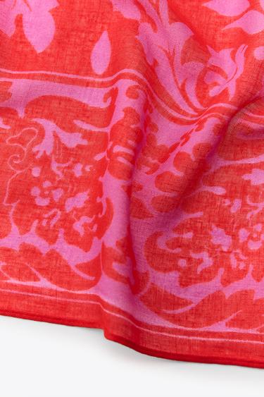 FOULARD IMPRIMÉ AVEC LIN - Rouge / Corail de Zara - Image 4
