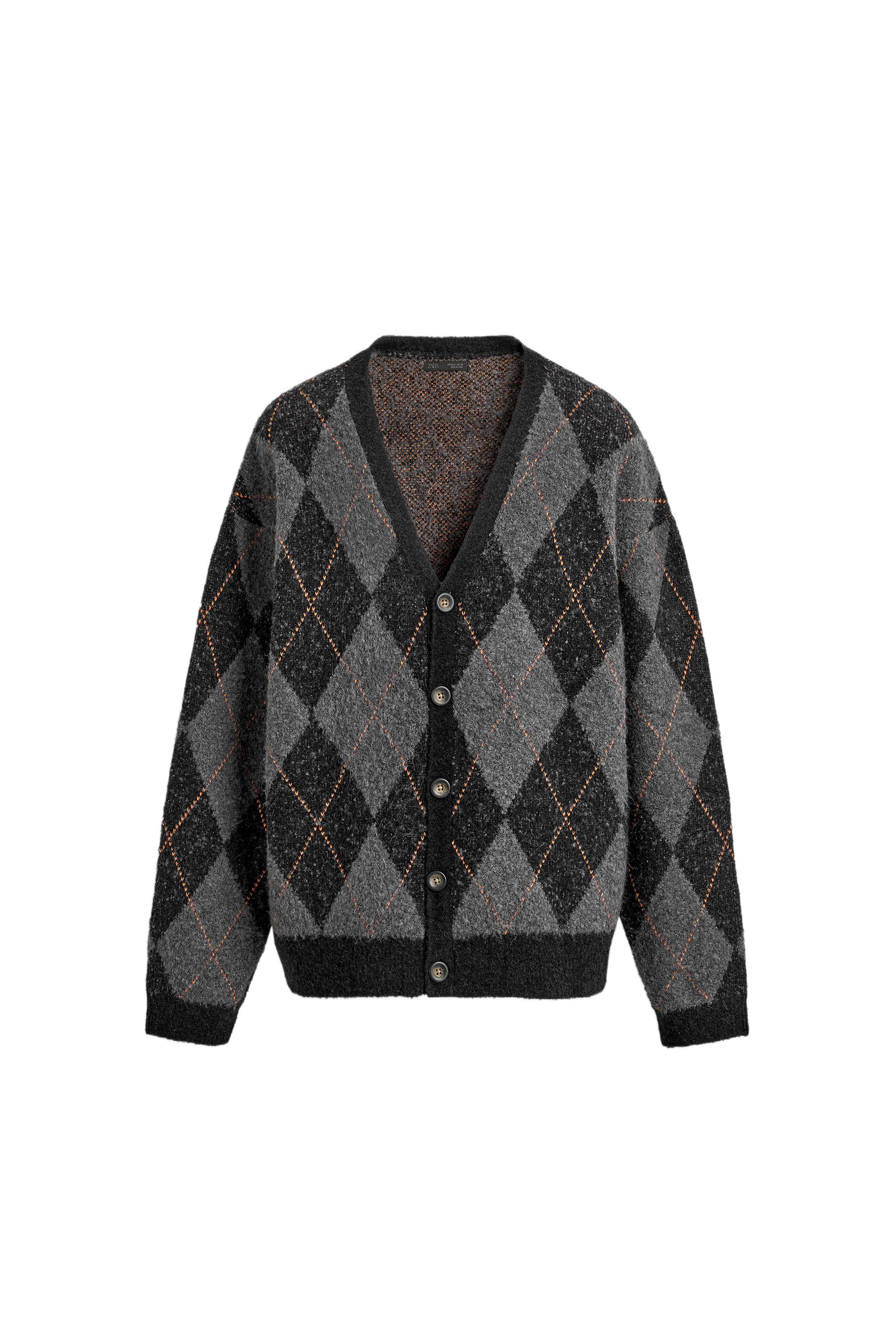 ジャカードダイヤ柄カーディガン - ブラック | ZARA Japan / 日本