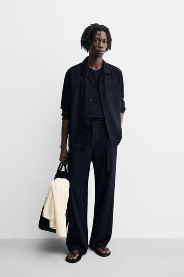 Zara RELAXED FIT BELTED PANTS - Navy blue