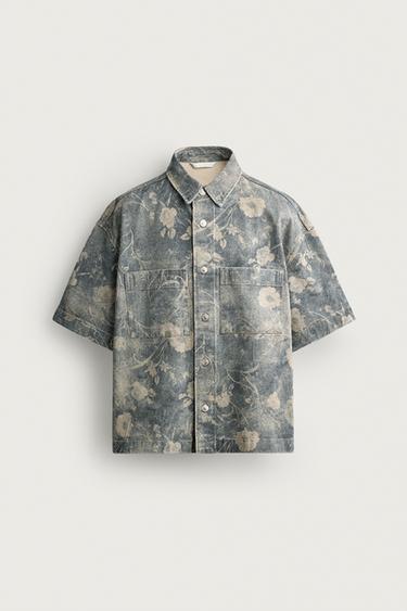 RELAXED FIT WASHED FLORAL PRINT SHIRT - Light blue by Zara