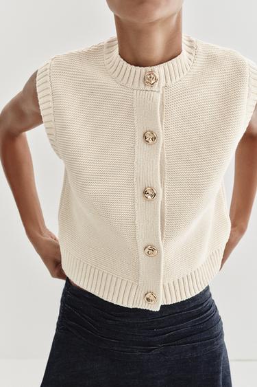 GOLD BUTTON KNIT WAISTCOAT - Ecru by Zara