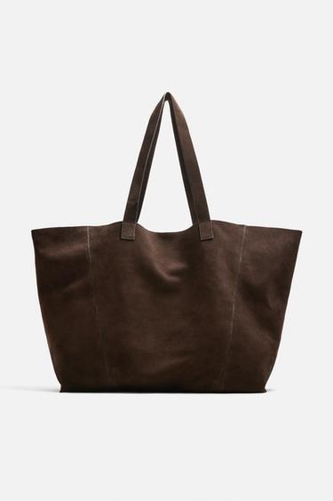 LEATHER TOTE BAG - Brown by Zara
