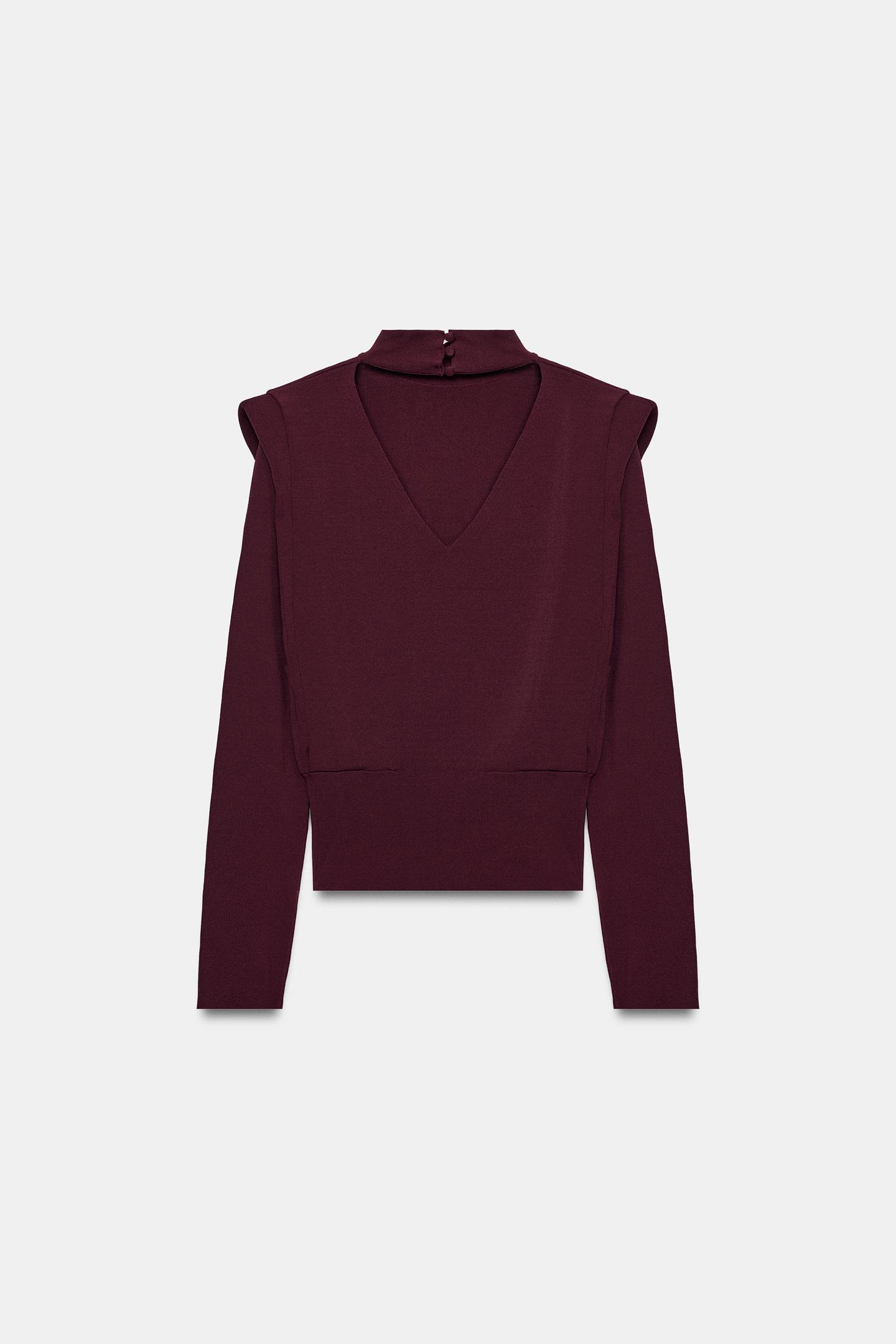 Женский свитер Zara Shoulder Pad Knit, цвет: Бордовый — фото 7