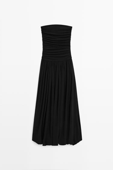 Zara Strapless balloon midi dress - Black - Image 0