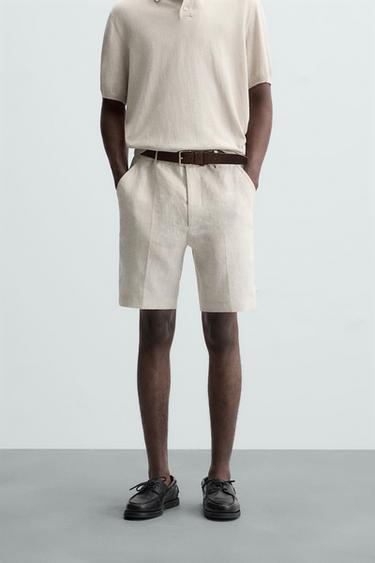 100% LINEN BERMUDA SHORTS - Light beige by Zara