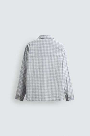 CHEMISE STRUCTURÉE À CARREAUX - Bleu chiné de Zara - Image 7