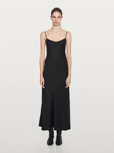 Zara Long crepe camisole dress - Black - Image 0