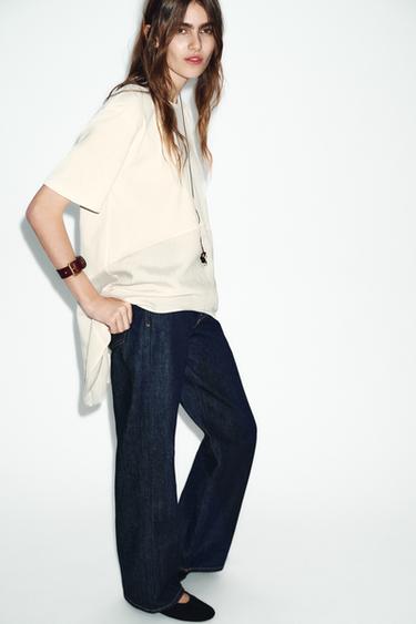 T-SHIRT EN MATIÈRES VARIÉES OVERSIZE - Écru de Zara - Image 3