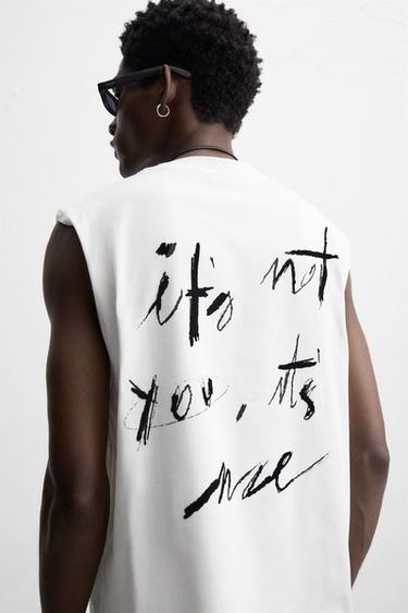 RELAXED FIT SLOGAN TANK TOP - White by Zara - Image 4