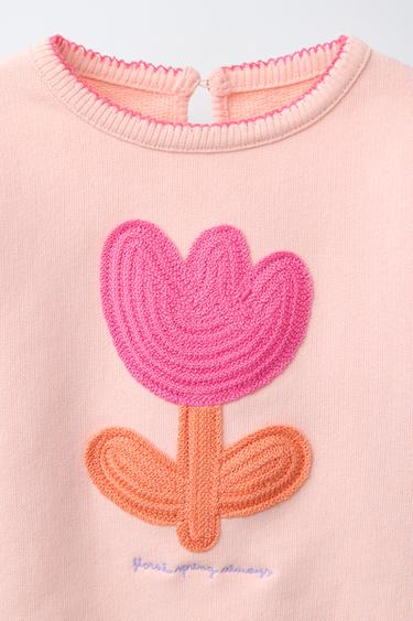 EMBROIDERED FLOWER SWEATSHIRT - Light orange by Zara - Image 2