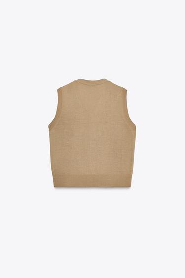 TOP GILET EN MAILLE UNIE - Marron clair de Zara - Image 5