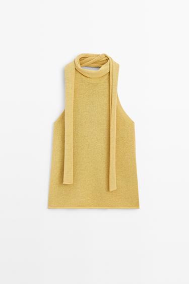 Zara Linen blend halter top with tie detail - Lime green