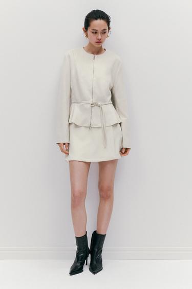 FAUX SUEDE EFFECT PEPLUM JACKET - Ecru by Zara