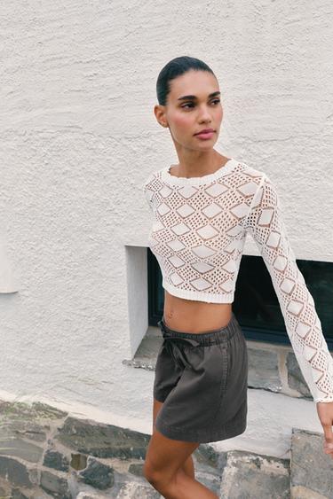 БЕРМУДИ ОТ 100% ПАМУК С ЛАСТИЧЕН КОЛАН - Сив от Zara