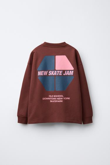 T-SHIRT WITH RAISED SLOGAN - Brown by Zara - Image 1