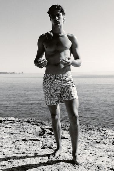 FLORAL PRINT LONG SWIMMING TRUNKS - Ecru by Zara