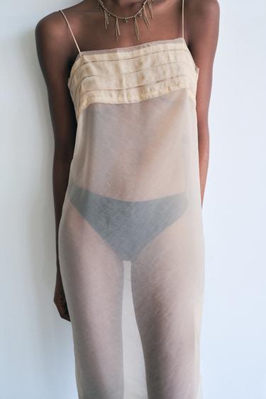ROBE MI-LONGUE EN TULLE - Doré de Zara - Image 1