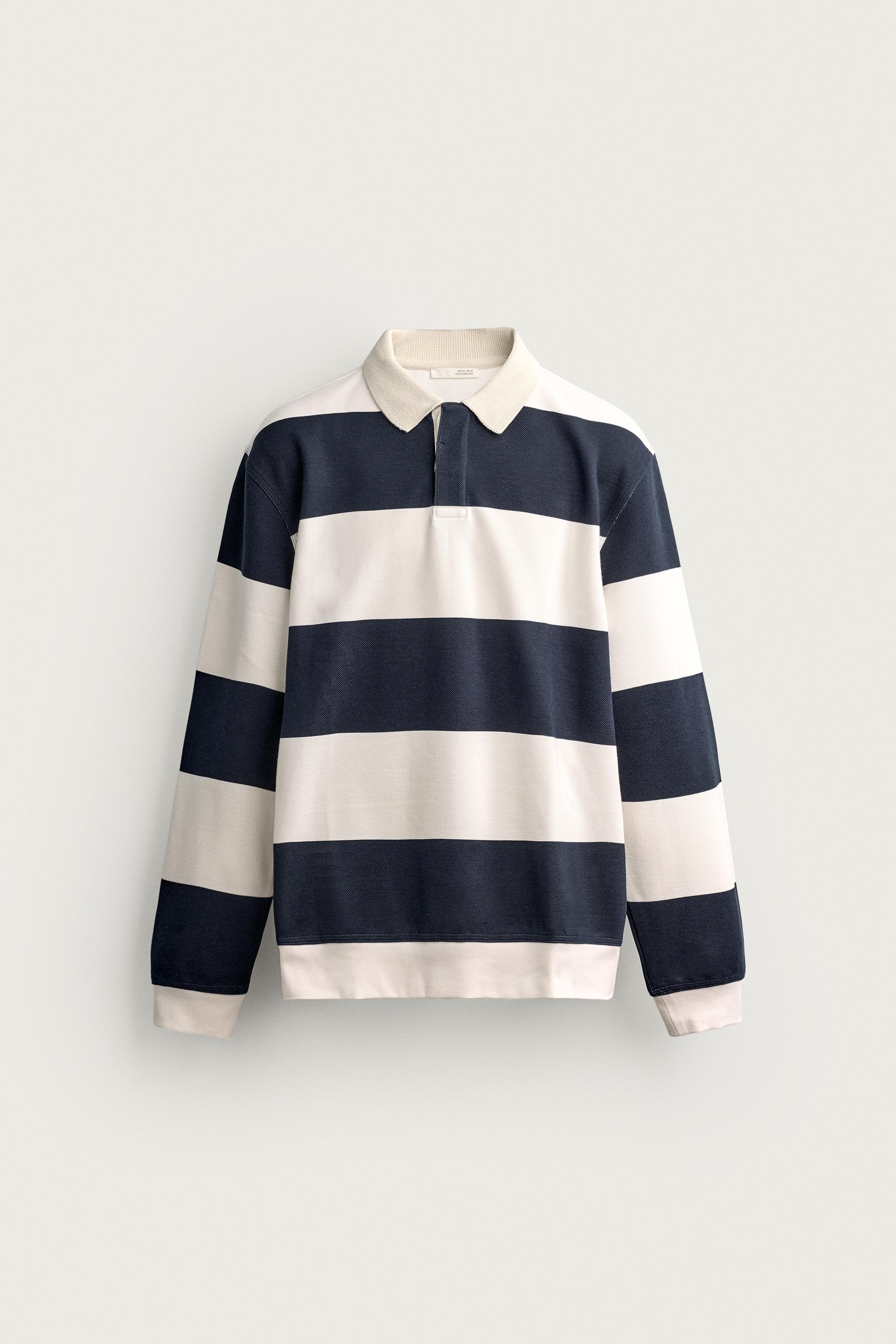 RELAXED FIT STRIPED PIQUÉ POLO SHIRT — White / Navy