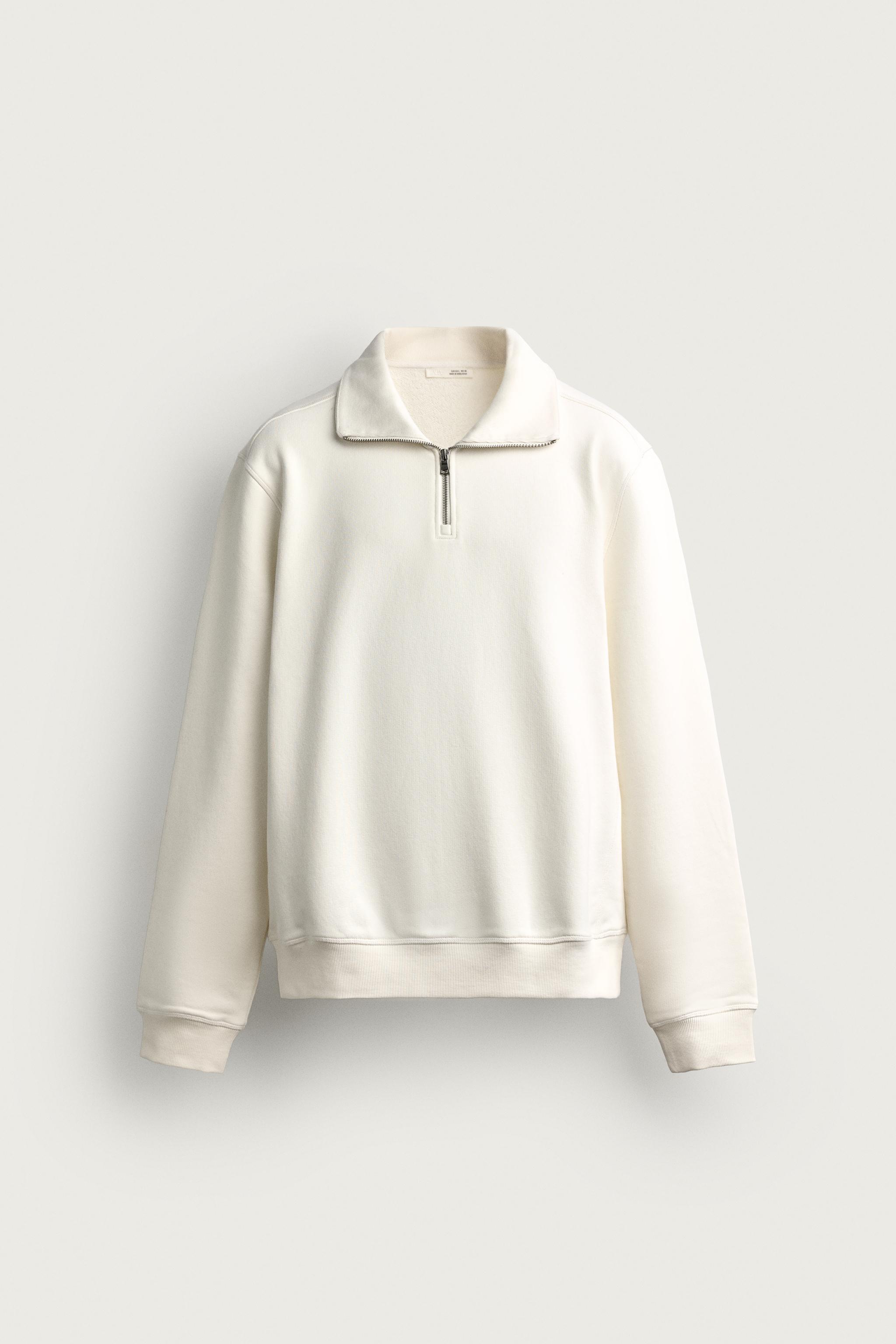 BASIC QUARTER-ZIP SWEATSHIRT — Oyster-white