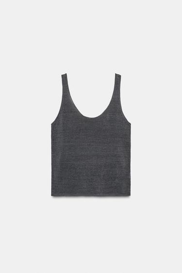 LINEN BLEND KNIT TOP - Grey by Zara