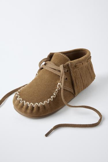 LEATHER FRINGED BOOTS - Brown by Zara