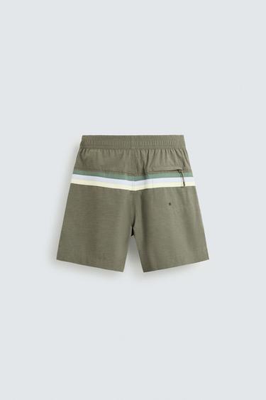 STRIPED LONG SWIMMING TRUNKS - Khaki by Zara - Image 5