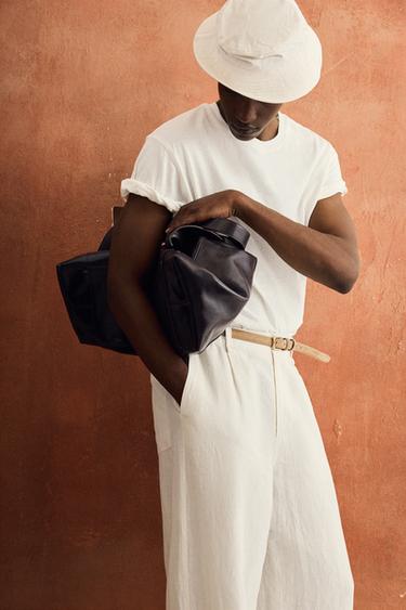 RELAXED FIT COTTON - LINEN T-SHIRT - White by Zara