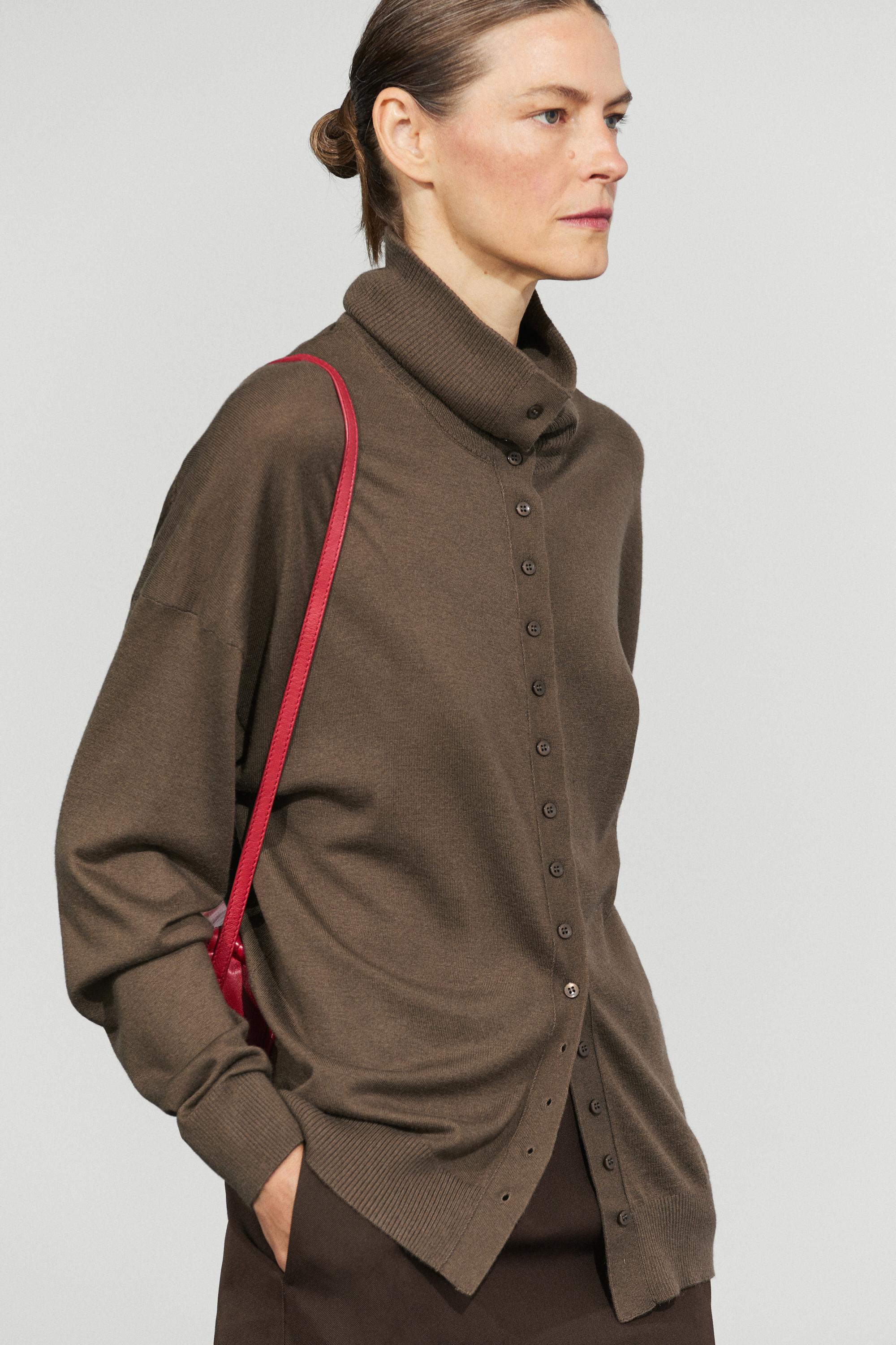 Turtleneck cardigan with button detail — Khaki