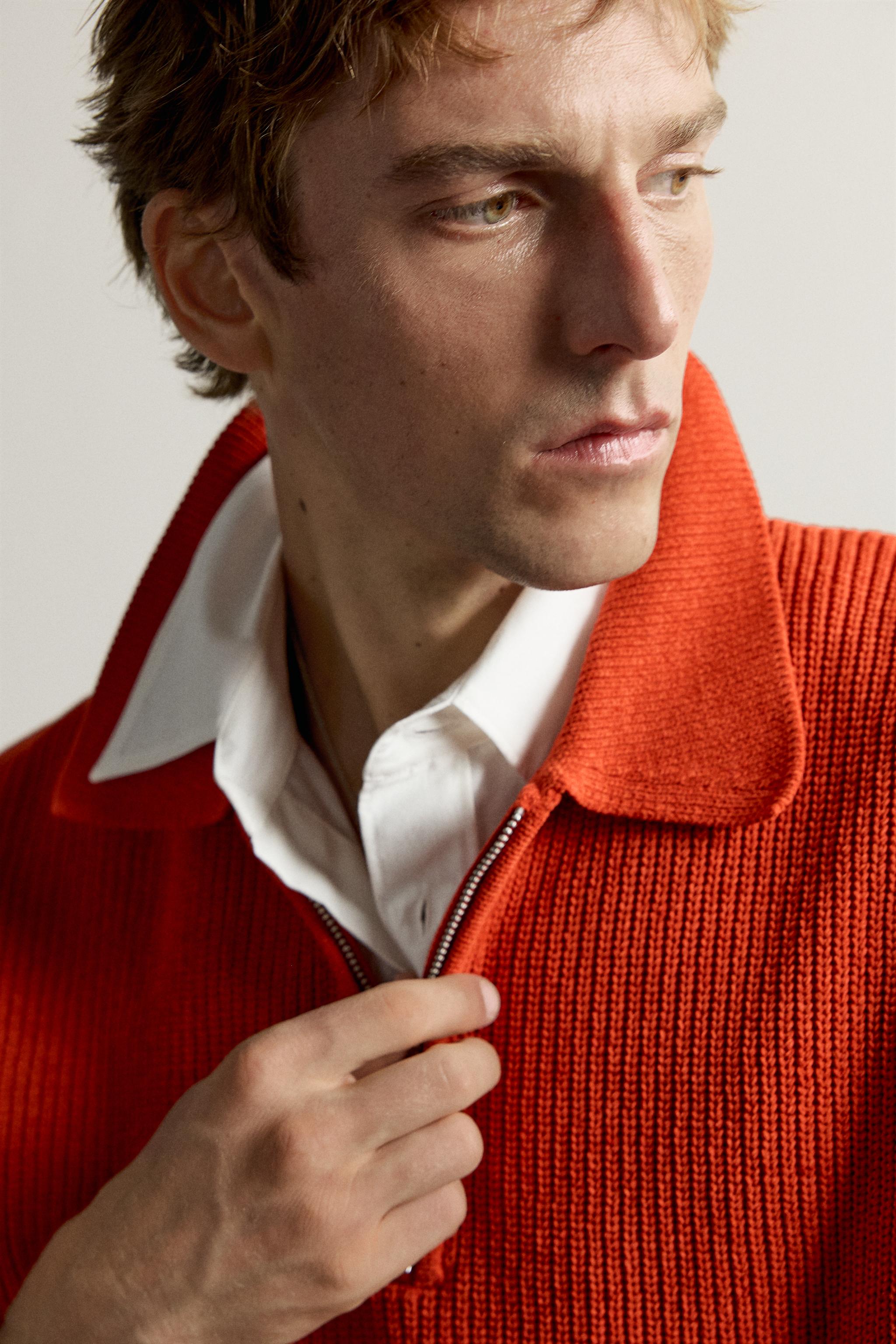 Мужские рубашки Zara QUARTER-ZIP KNIT POLO SHIRT — фото 5