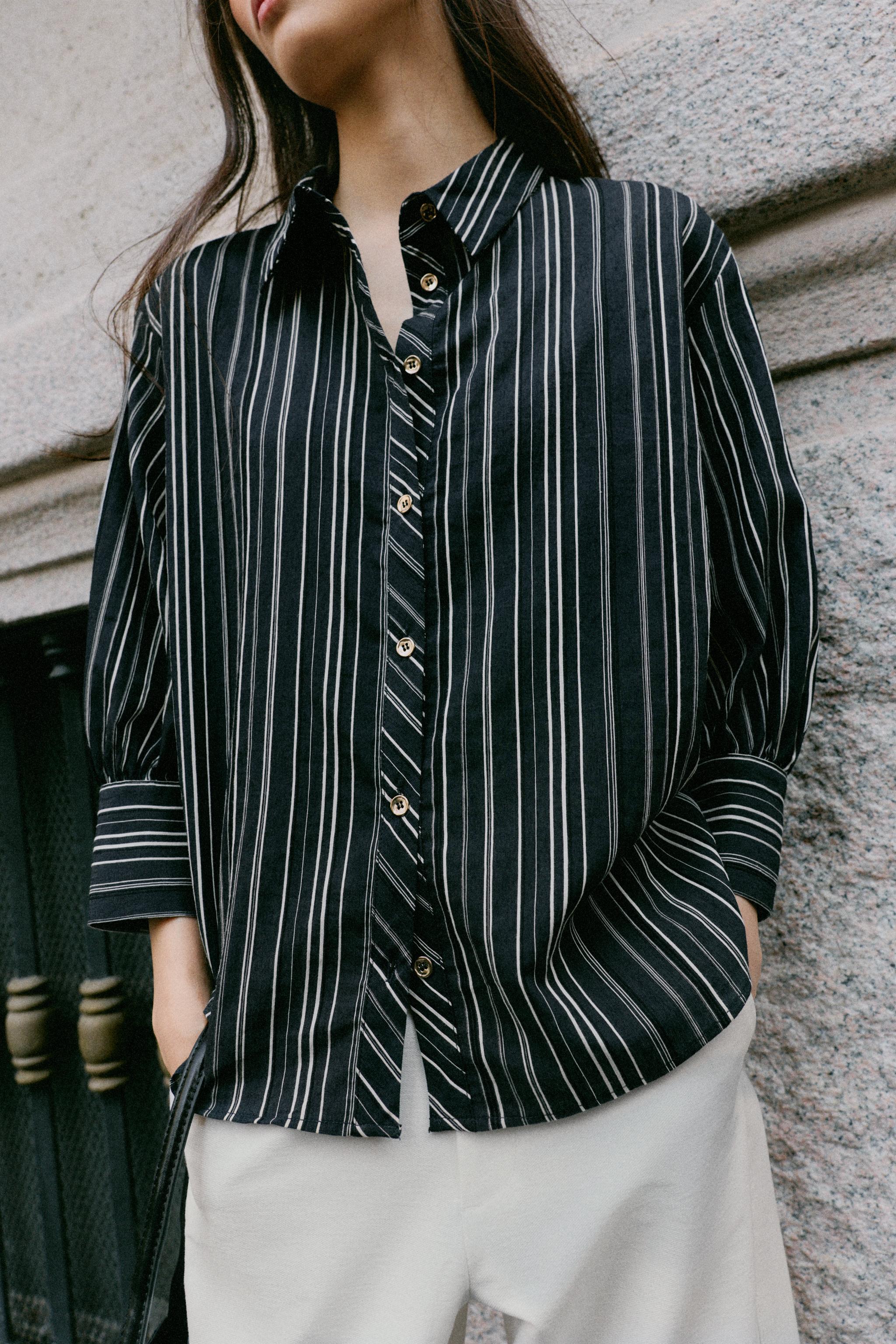 STRIPED THREE-QUARTER SLEEVE SHIRT