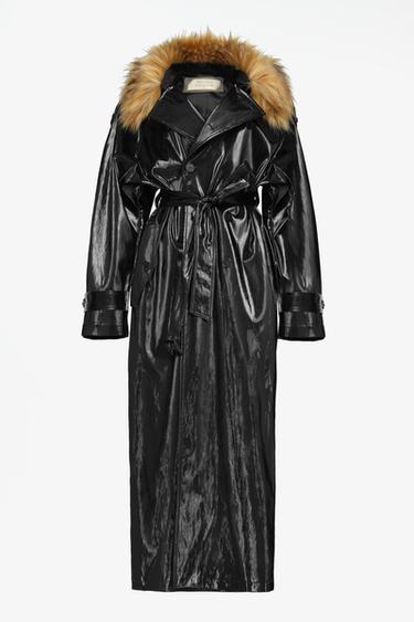 LIMITED EDITION FAUX FUR COLLAR TRENCH COAT — Black 1