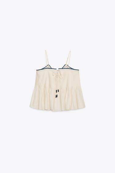 ZW COLLECTION TOP WITH CONTRAST TRIMS - Ecru by Zara - Image 4