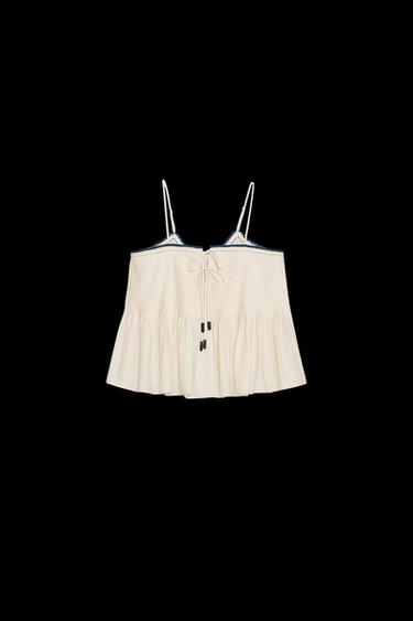 Zara TOP WITH CONTRAST PIPING ZW COLLECTION - Ecru - Image 0
