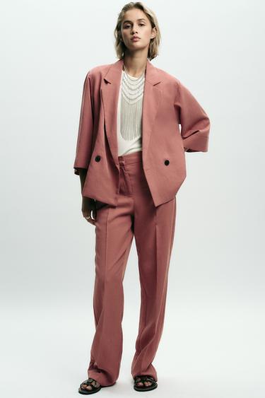 STRAIGHT-LEG TROUSERS WITH ELASTICATED WAIST - MARSALA by Zara