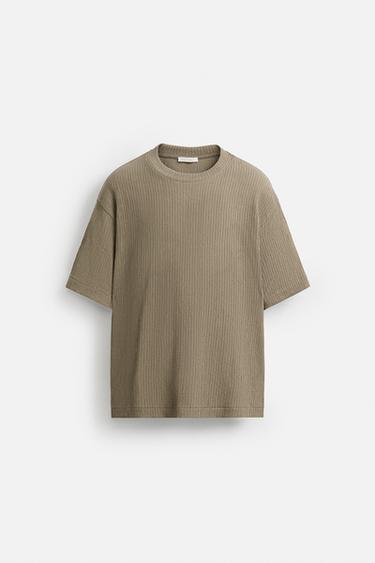 IRREGULAR TEXTURE T-SHIRT - Brown / Taupe by Zara