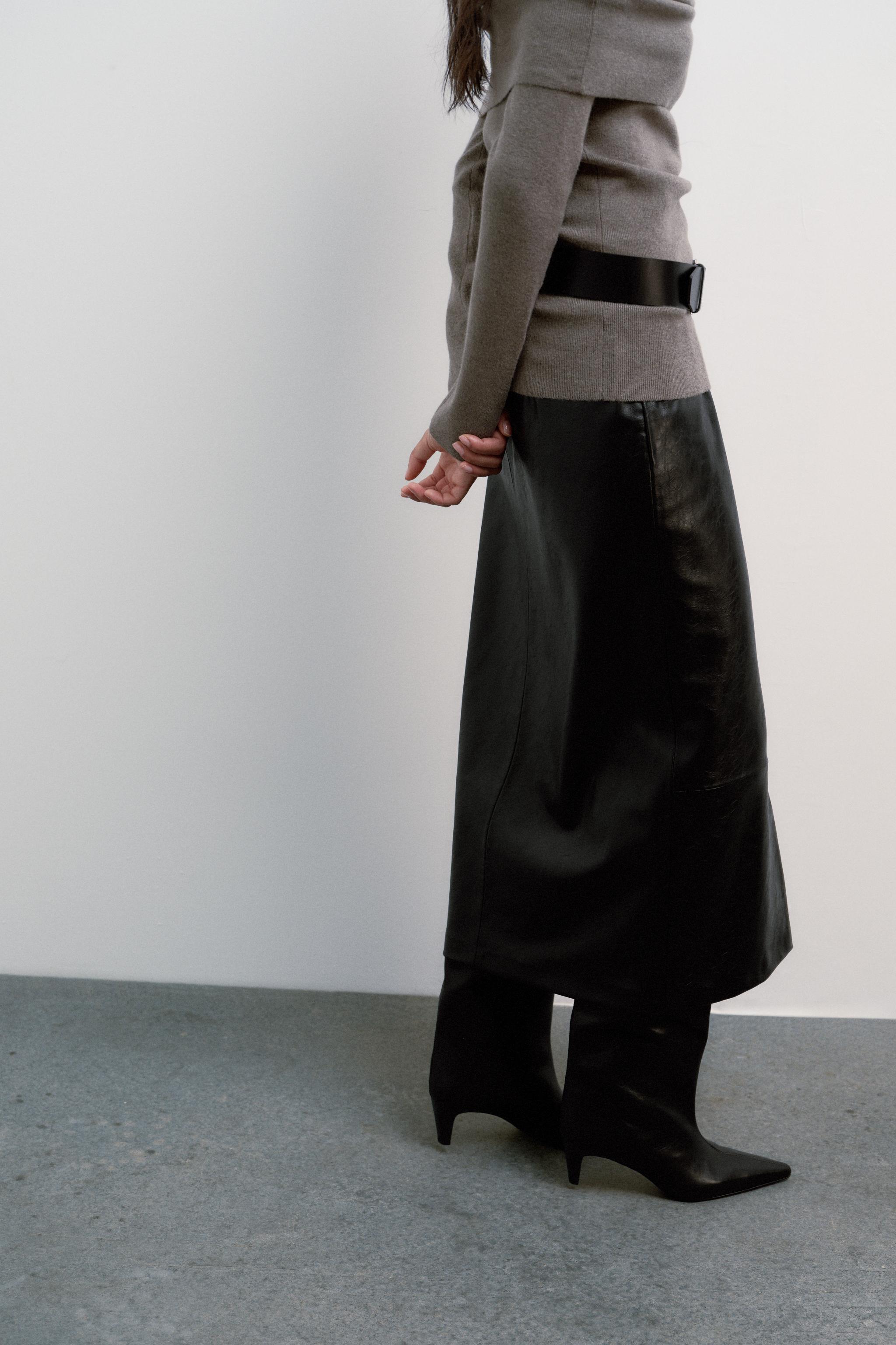フェイクレザー ミディスカート - ブラック | ZARA Japan / 日本