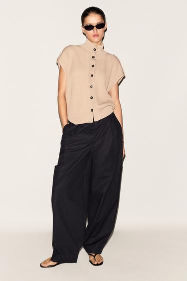 Zara 100% cotton button-detail knit vest - Dark mink - Image 0