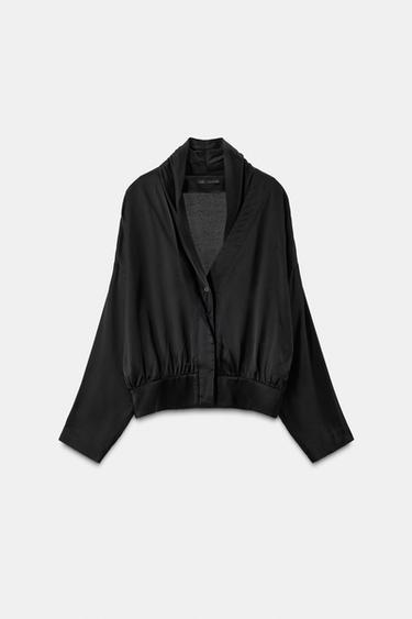 플루이드 새틴 블레이저 셔츠 - Zara 블랙