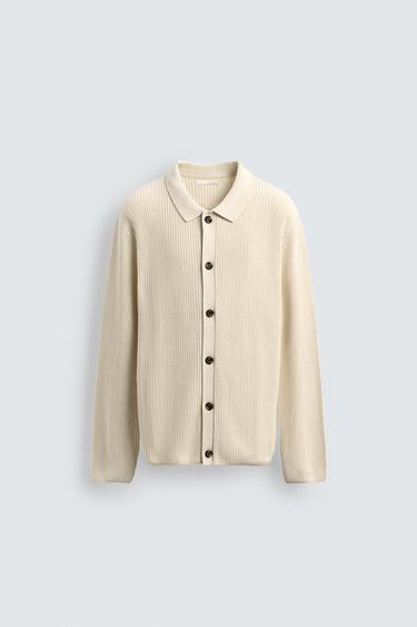 RIBBED CARDIGAN - Ecru by Zara