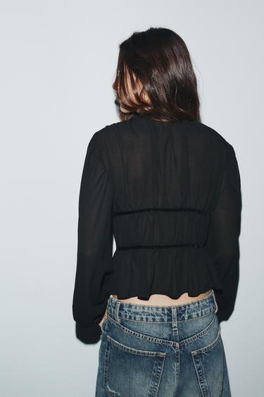 GEORGETTE BLOUSE WITH VELVET TIES - Black by Zara - Image 3