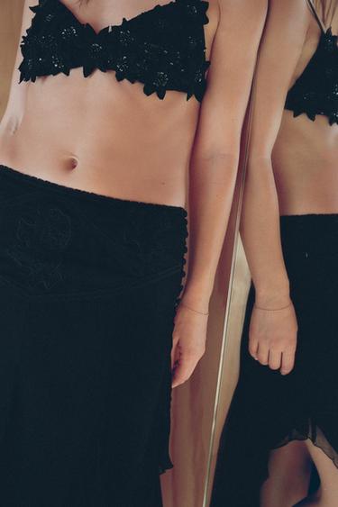 BRALETTE FLOREALE RILIEVO PERLINE - Nero di Zara