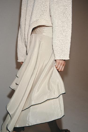 JUPE ASYMÉTRIQUE À VOLANTS ZW COLLECTION - Beige / Vert de Zara - Image 3