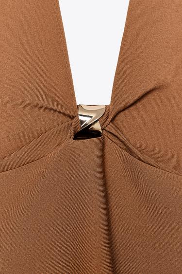 HALTER PEPLUM TOP - camel by Zara - Image 6